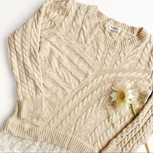Monteau Cream Cable Knit Sweater w/ Lace Hem - L